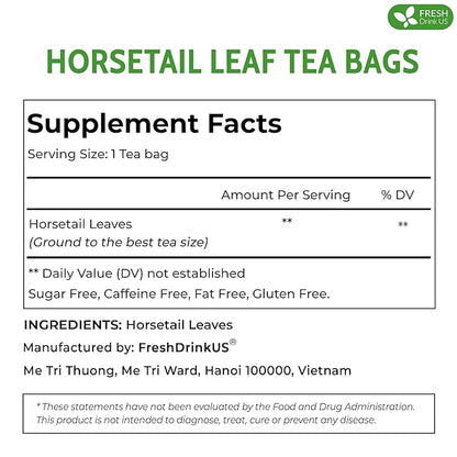 FreshDrinkUS, Premium 30 Horsetail Leaf Tea Bags, 100% Natural & Pure from Horsetail Loose Leaves Herbal Tea. Made with Natural Material Tea Bags. No Sugar, No Caffeine, No Gluten, Vegan.