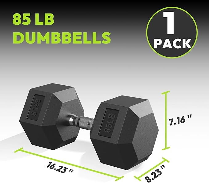 Hex Dumbbell 40-125 lb, Rubber Encased Exercise & Fitness Dumbbells, Hand Weight for Strength Training