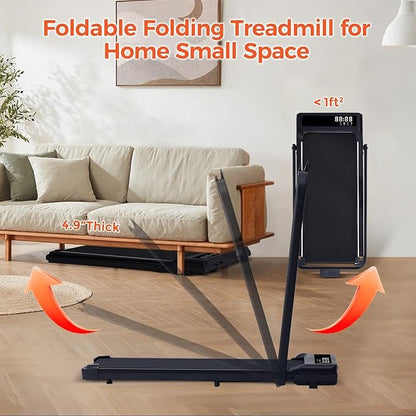 Folding Walking Pad Treadmill with Handle Bar, 3.5HP Compact Portable Foldable Walking Pads Treadmill with Handles, Electric Small Treadmills for Home Office Apartment, LED Display, 400 LBS Capacity