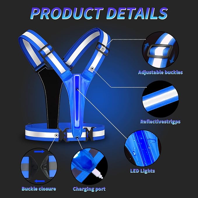 Led Reflective Vest Running Gear,USB Rechargeable Light Up High Visibility Running Vest,6-11hrs Light with Adjustable Waist/Shoulder for Runners Walkers