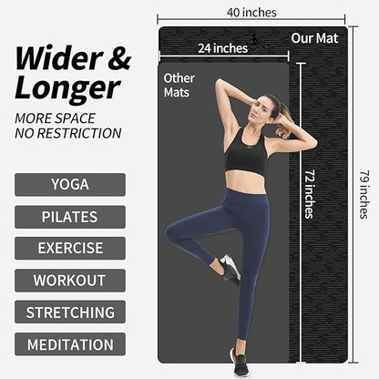 Hatha Yoga Extra Long TPE Yoga Mat 79" x 40” x 1/2" Thick Non-slip Exercise Mat for Home Gym Use, Yoga, Pilates, Fitness & Workouts