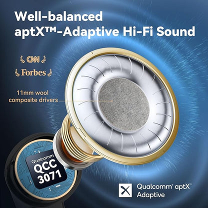 EarFun Air Pro 3 Noise Cancelling Earbuds, Qualcomm® aptX™ Adaptive Sound, 6 Mics CVC 8.0 ENC, Bluetooth 5.3 Earbuds, Multipoint Connection, 45H Playtime, App Customize EQ, Wireless Charging