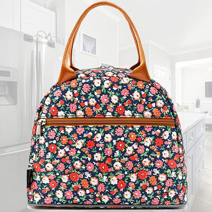 FlowFly Insulated Lunch Cooler Bag - Tote Bag Organizer for Women/Men, Floral#Red