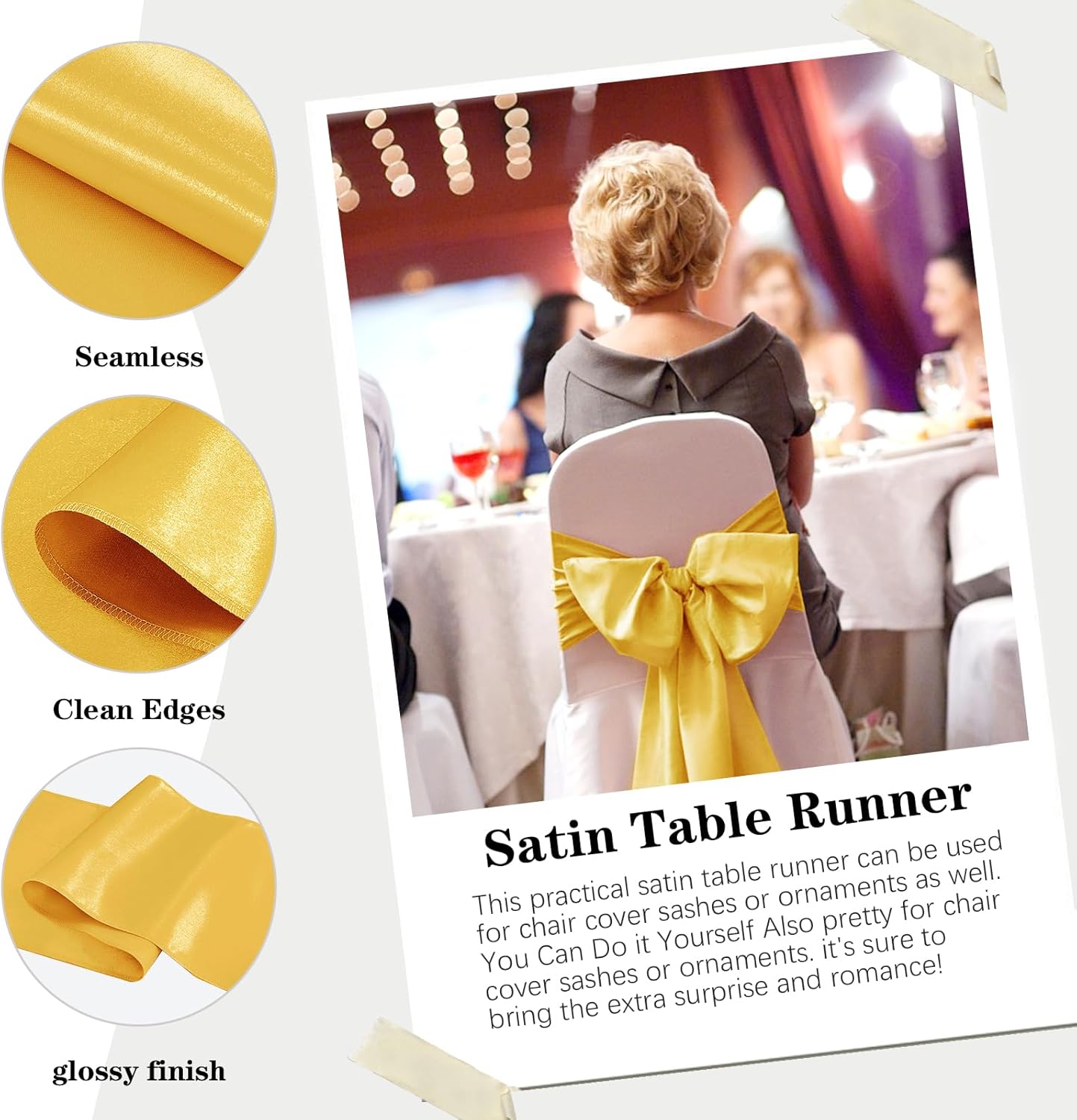 10 Pack Satin Table Runner 12 x 108 Inch Long Gold Silk Table Runner for Wedding Party Banquet Birthday Decoration