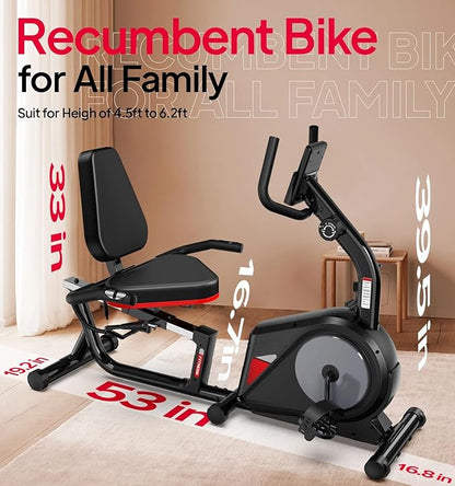 Recumbent Exercise Bike for Home,Recumbent Stationary Bikes for Adults & Seniors,Load Capacity of 400 pounds,Equipped with 16 Adjustable Gears, and Soft Adjustable Seats
