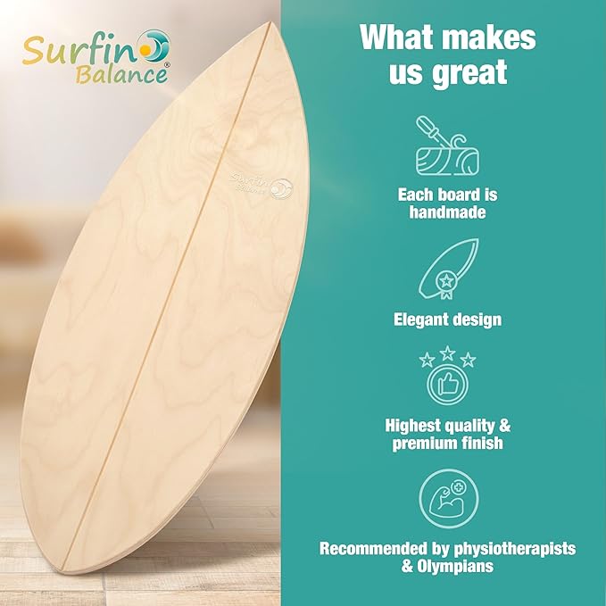 Board - unique board incl. corc roller, corc hemisphere and balance ball - surf balance board - balance training - balance board kids - balance board wood