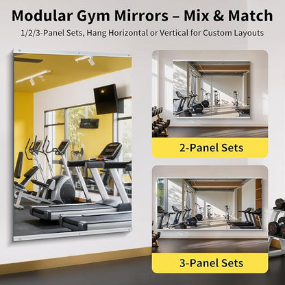 Home Gym Mirror - 60x40 Inch, 2PCS Frameless Tempered Glass Full Body Mirror for Wall Mount - Ideal for Yoga, Workout, Bedroom, Dance Studio (Silver)