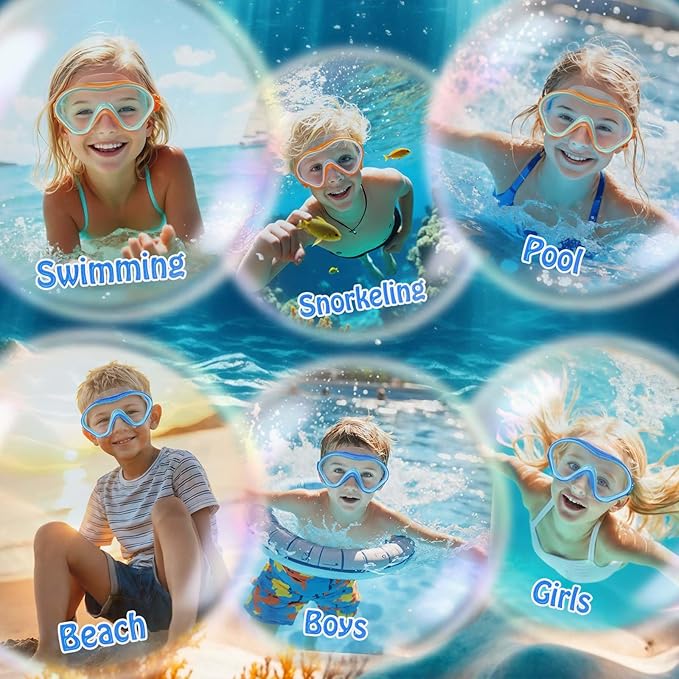 Kids Swim Goggles with Nose Cover -Diving Mask Leak-Proof Design for Boys Girls Ages 5-15 | Anti-Fog & UV Protection Swimming Glasses