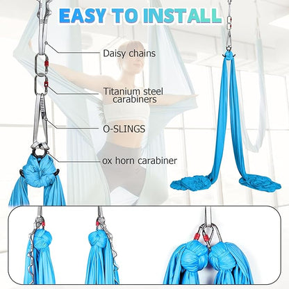 Aerial Silks Kit & Aerial Yoga Hammock - 11Yd Premium Fabric Hardware - Easy Setup for Flying Yoga, Aerial Swing & Fitness - Supports Up to 14ft Rigging