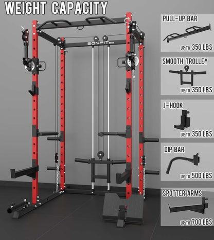 Eonfit E2 Power Cage，1500LB Squat Rack with Cable Crossover System.Multi-Function Power Rack for Home Gum.All-in-One Squat Rack with More Training Attachments