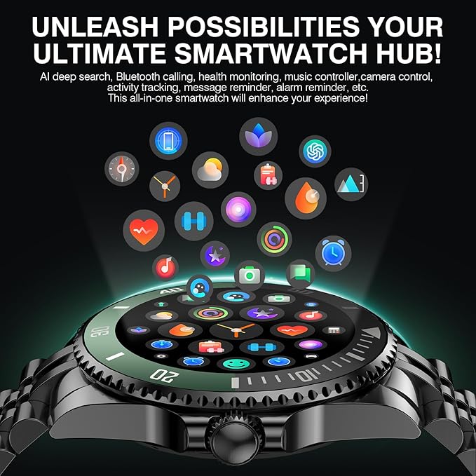 2025 DA GPT Smart Watch for Men with Bluetooth Call, Heart Rate, Blood Pressure, SpO2, Sleep Monitor, 107 Sports Modes, Waterproof Round Watch, 1.19-inch AMOLED Display, Compatible Android and iOS
