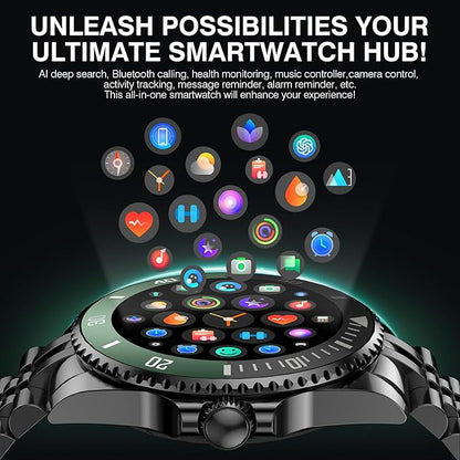 2025 DA GPT Smart Watch for Men with Bluetooth Call, Heart Rate, Blood Pressure, SpO2, Sleep Monitor, 107 Sports Modes, Waterproof Round Watch, 1.19-inch AMOLED Display, Compatible Android and iOS