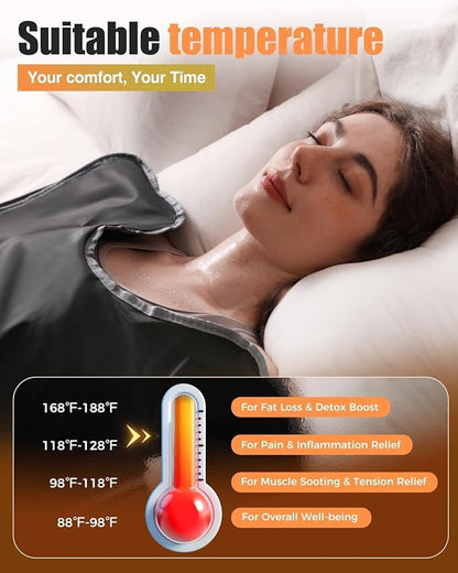 Infrared Sauna Blanket-Sauna Blanket for Home Use, Portable Design for Relaxation and Detoxification Highest 176℉, 20-60 Minutes Timer, 6 ft x 2.65 ft（Pitch-Black）