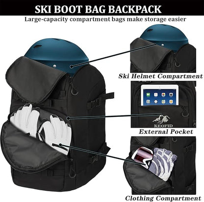 KEOFID 50L Ski Boot Bag Backpack, Waterproof Ski Bag, Travel Backpack for Ski Helmet, Snowboard