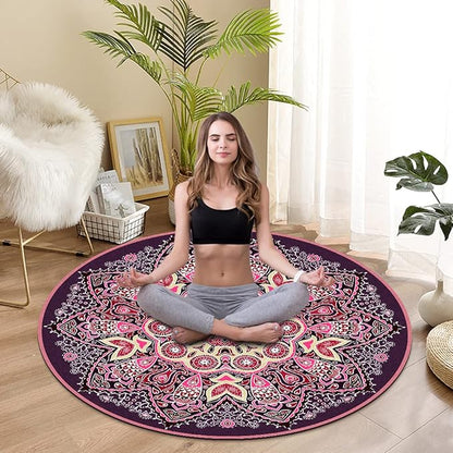 Knsbk Large Round Yoga Mat 4.6'X3.5mm for Exercise Premium Extra Thick, Ultra Comfortable, Non Slip, Meditation Mat