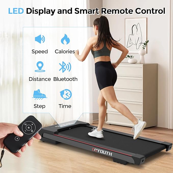 GOYOUTH Walking Pad Treadmill, Under Desk Treadmill for Home Office, Wide Belt Compact Treadmills 300 lbs Capacity, 2.25HP Shock-Absorbing Walking Jogging Running Machine Remote Included