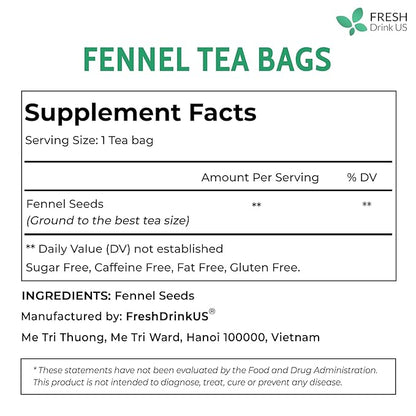 FreshDrinkUS, Premium 135 Fennel Tea Bags, 100% Natural & Pure from Fennel Seeds. Fennel Seed Herbal Tea. Fennel Seed Tea. Made with Natural Material Tea Bags. No Sugar, No Caffeine, No Gluten, Vegan.