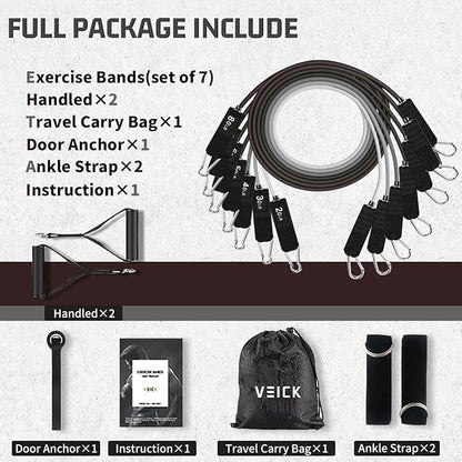 VEICK Resistance Bands, Exercise Bands for Working Out with Handles, Elastic Workout Bands for Men Women, Exercising Bands for Strength Training Equipment at Home Gym