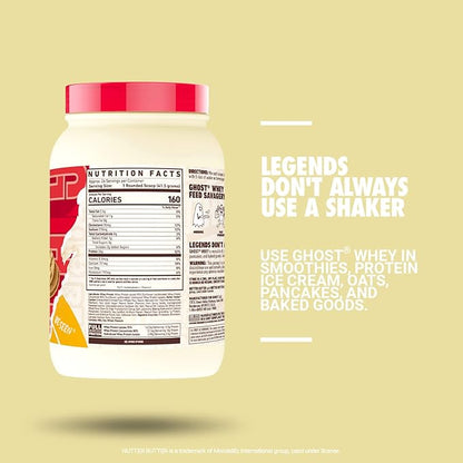 GHOST Whey Protein Powder, Nutter Butter - 2LB, 26G of Protein - Whey Protein Blend - ­Post Workout Fitness & Nutrition Shakes, Smoothies, Baking & Cooking - Cookie Pieces Inside
