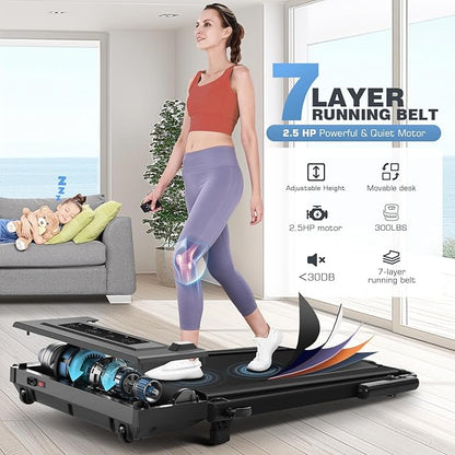 Walking Pad Treadmill with Desk Workstation,3.0 HP Foldable Treadmills with 12% Incline & Handle Bar,300lbs Capacity,2s Folding,Ultra-Quiet,Small/Compact Under Desk Treadmills for Home Ofiice