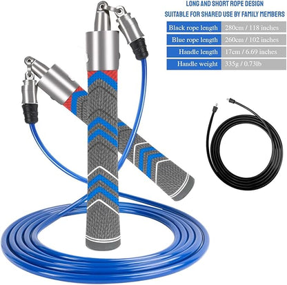 Weighted Jump Rope for Men Women with 110"&102" Abrasion-resistant Cable, Φ=6mm Crossropes jump rope with Rubber Grip,360 Degree Spin,Tangle Free,Suitable for Fitness Cardio,Boxing & Workout