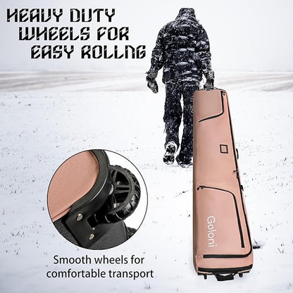 Goloni Ski Bag with Wheels,Padded Snowboard Bag for Air Travel,600D Waterproof Fabric,Foldable Snow Bag Fits 2 Pairs Skis