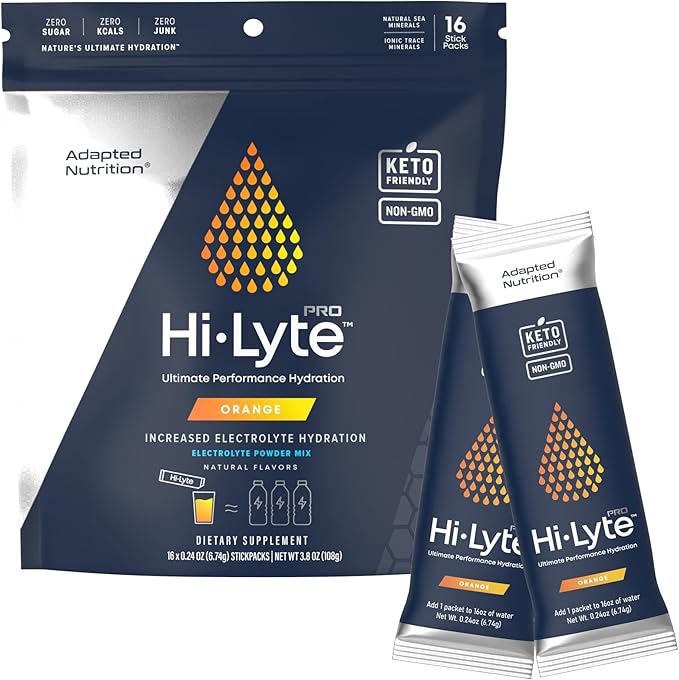 Hi-Lyte Pro Hydration Packets - 16 Individual Drink Packets | Orange | Flavored Electrolyte Powder | Sugar-Free, Zero Carb, Zero Calorie