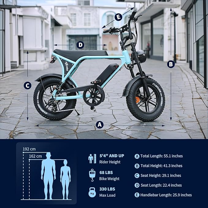 Electric Bike for Adults, Fat Tire EBike, 36V 10.4Ah Removable Battery, 500W Upgrade Motor, 20MPH Commuter Bike, V8 Mini Electric Bicycle for Mountains, Snow, Sand, Road