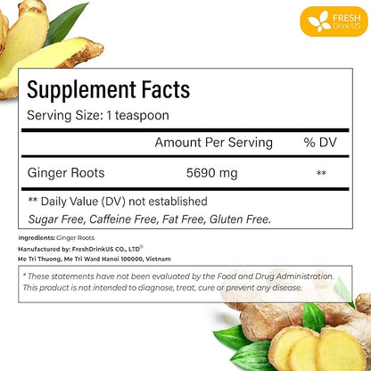 FreshDrinkUS, Premium 10oz Natural Ginger Roots, Cut and Sifted, 100% Natural & Pure from Ginger Roots, Ginger Tea, Ginger Loose Herbal Tea, No Additives, No Caffeine, Vegan