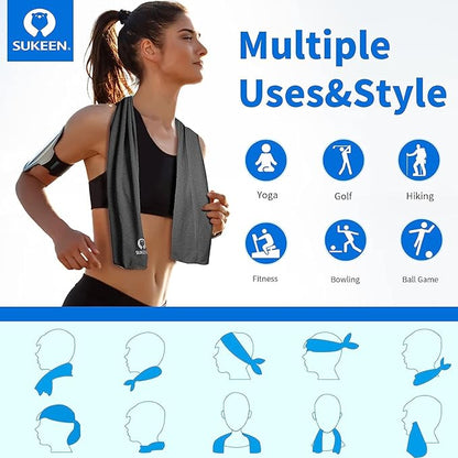 Sukeen 4Pack Cooling Towel (40"x12") for Neck and Face, Soft & Breathable Chilly Sports Towel, Quick-Drying Sweat Absorbing Cooling Neck Wraps with Cooling Tech. for Yoga, Sport, Running, Workout