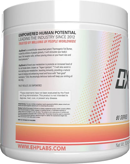 EHP Labs OxyShred Pre Workout Powder - Preworkout Powder with L Glutamine & Acetyl L Carnitine, Energy Boost Drink - Peach Candy Rings, 60 Servings