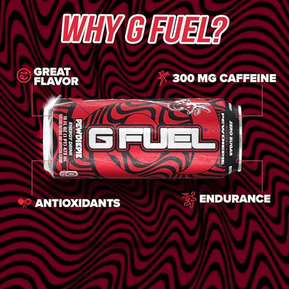 G Fuel Energy Drink, Lingonberry, Sugar Free Beverage with 300mg Caffeine, Daily Energy Boost with Focus Amino, Vitamin + Antioxidants, 16 oz Cans (PewDiePie, 12-Pack)