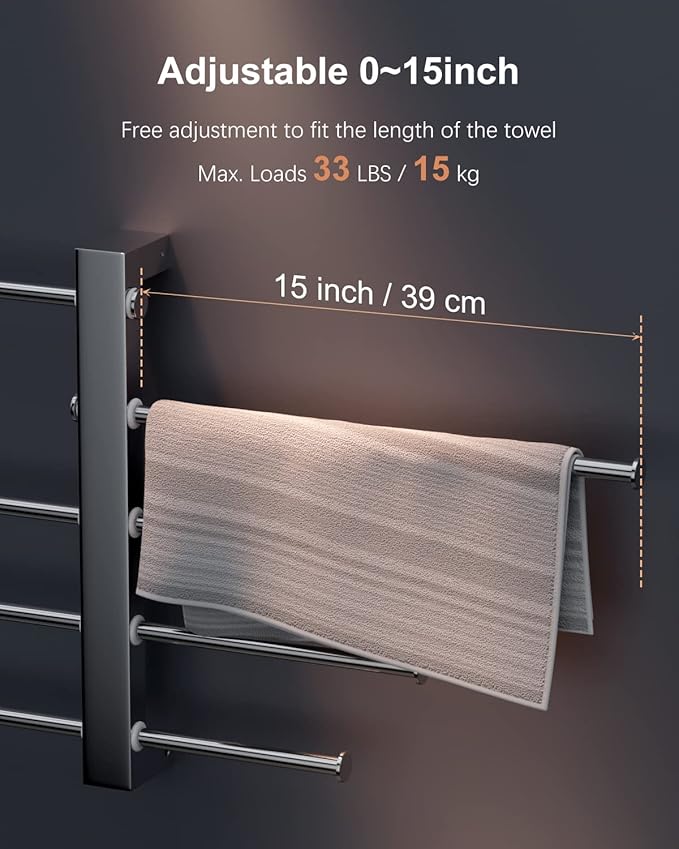 16 Inch Bridge Sliding Bathroom Towel Bar 5-Tier 1.5" Tube