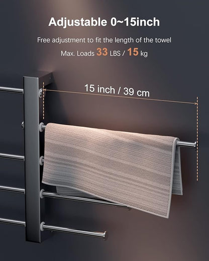 16 Inch Bridge Sliding Bathroom Towel Bar 5-Tier 1.5" Tube