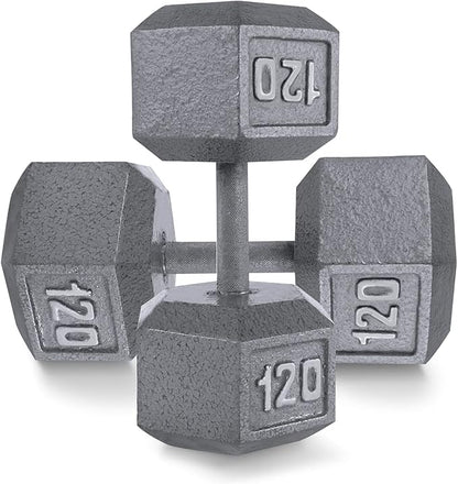 WF Athletic Supply Cast Iron Solid Hexagon Gray/Black Dumbbells, Strength Training Free Weights Set of 2 for Women and Men, Hand Weights Sold by Pairs, Multi-Select Size Options Available