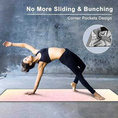 QiyI Yoga Mat Towel with Corner Pockets, Non Slip Sweat Absorbent Hot Yoga Towels, Soft Yoga Blankets with Travel Bag, Skidless Mat Cover for Workout, Gym, Fitness - 70"x26", Gradient Mandala