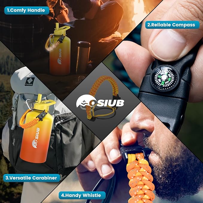 Insulated Water Bottle 64 oz, Triple Wall Vacuum Stainless Steel(Cold for 48 Hrs),Leak Proof & BPA-Free,Half Gallon Water Bottle with Reflective Paracord & Flip Straw for Sports & Travel, Sunset