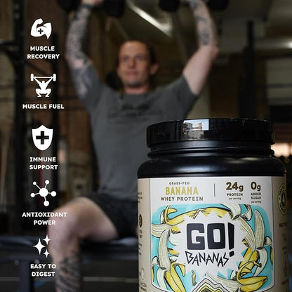 Earth Fed Muscle Go! Bananas Irish Grass‑Fed Whey Protein Isolate – All Natural Banana Flavor, Zero Added Sugar, Soy‑Free, Gluten‑Free (2lb, 27 Servings, Banana)
