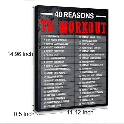 Gwisml 40 Reasons To Workout Wall Art,Inspirational Exercise Fitness Canvas Frame Paintings For Gym Sports Room Home Workplace Wall Art Decor