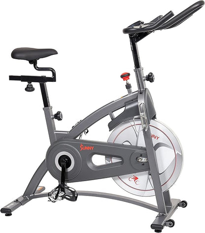Sunny Health & Fitness Indoor Cycling Exercise Bike w/Pulse Sensors & 4-Way Adjustable Seat, Stationary Home Cardio Training Machine w/Micro-Adjustable Magnetic Resistance for Intensive Cardio Session