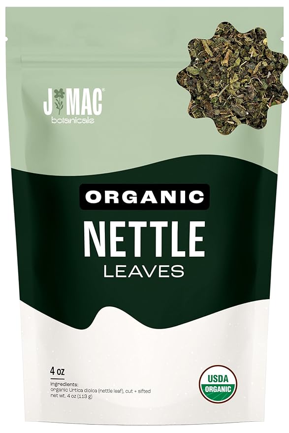 J MAC BOTANICALS Organic Nettle Leaf Herbal Tea (4 oz, 50+ Cups) Certified USDA Organic, Dried stinging nettle tea, 1 Pound Bulk Bag, Urtica dioica