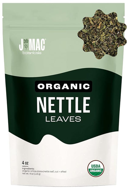 J MAC BOTANICALS Organic Nettle Leaf Herbal Tea (4 oz, 50+ Cups) Certified USDA Organic, Dried stinging nettle tea, 1 Pound Bulk Bag, Urtica dioica