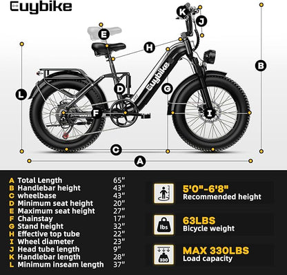 Electric Bike for Adults 1400W Peak, 48V 20AH(960WH) Removable Battery, 20"x4" Fat Tire Full Suspension 80 Miles Range Step-Thru 30+MPH Hunting Ebike, 7-Speed Dual Brakes Electric Bicycle