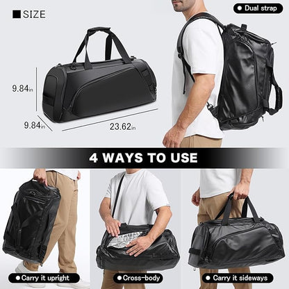 40L Travel Duffle Bag, 4-in-1 Large Gym Bag with Shoe & Wet Clothes and Laptop Compartments, Black