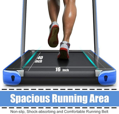 GYMAX Walking Pad, 2.25HP Foldable Treadmill with Smart App & Remote Control, Bluetooth LED Monitor, Small Spaces Compact Running Machine, Folding Portable Under Desk Treadmill for Home Office