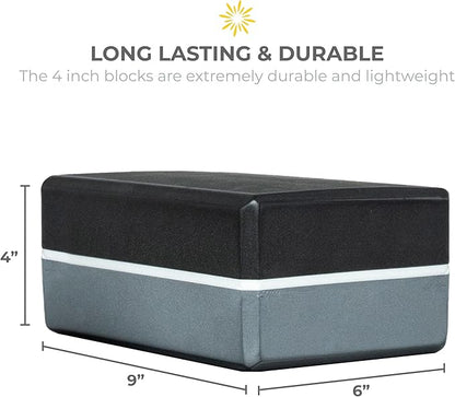 Sunshine Yoga 4" Striped Yoga Block, 10 Pack Bulk EVA Foam Yoga Blocks, Firm and Supportive Yoga Brick, Balance Foam for Stretching, Pilates, and Workout, 4" x 6" x 9"
