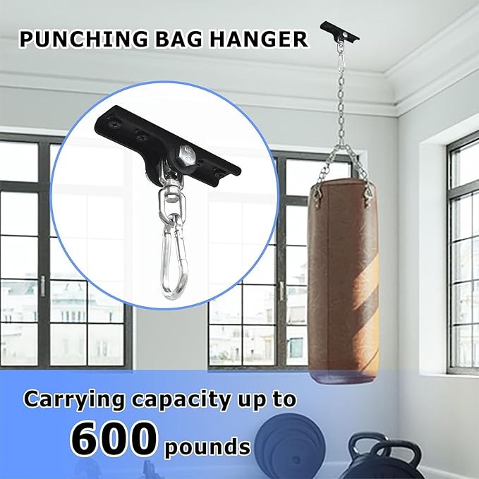Heavy Bag Hanger - Heavy Duty Punching Bag Mount Hanger Bracket,360° Rotation Wall Ceiling Mount Wood Beam Hook for Boxing Muay Thai Training,Aerial Yoga Swing & Hammock