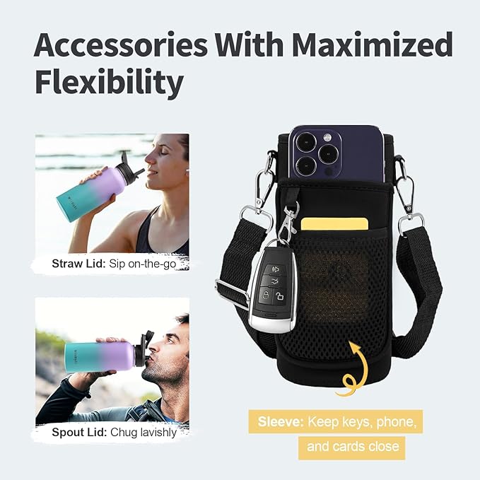 32 oz Insulated Water Bottle with Straw (Cold for 48 Hrs), Stainless Steel Triple Wall Vacuum Sports Water Jug, Leakproof Hydro Cup Flask with Paracord Handle & Straw Spout Lids & DIY Stickers