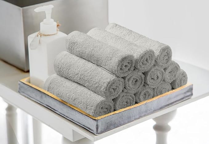 Avalon Salon Towel - Silver Hand Towels Bulk Pack of 24-100% Cotton Absorbent Spa, Facial & Gym Towels for Working Out - 16x27 Inches (Not Bleach Proof)