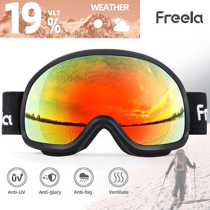 Freela Ski Goggles OTG Men Women, Over Glasses Snow Snowboard Sports Goggles for Adult Youth 100% UV400 Protection Anti Fog